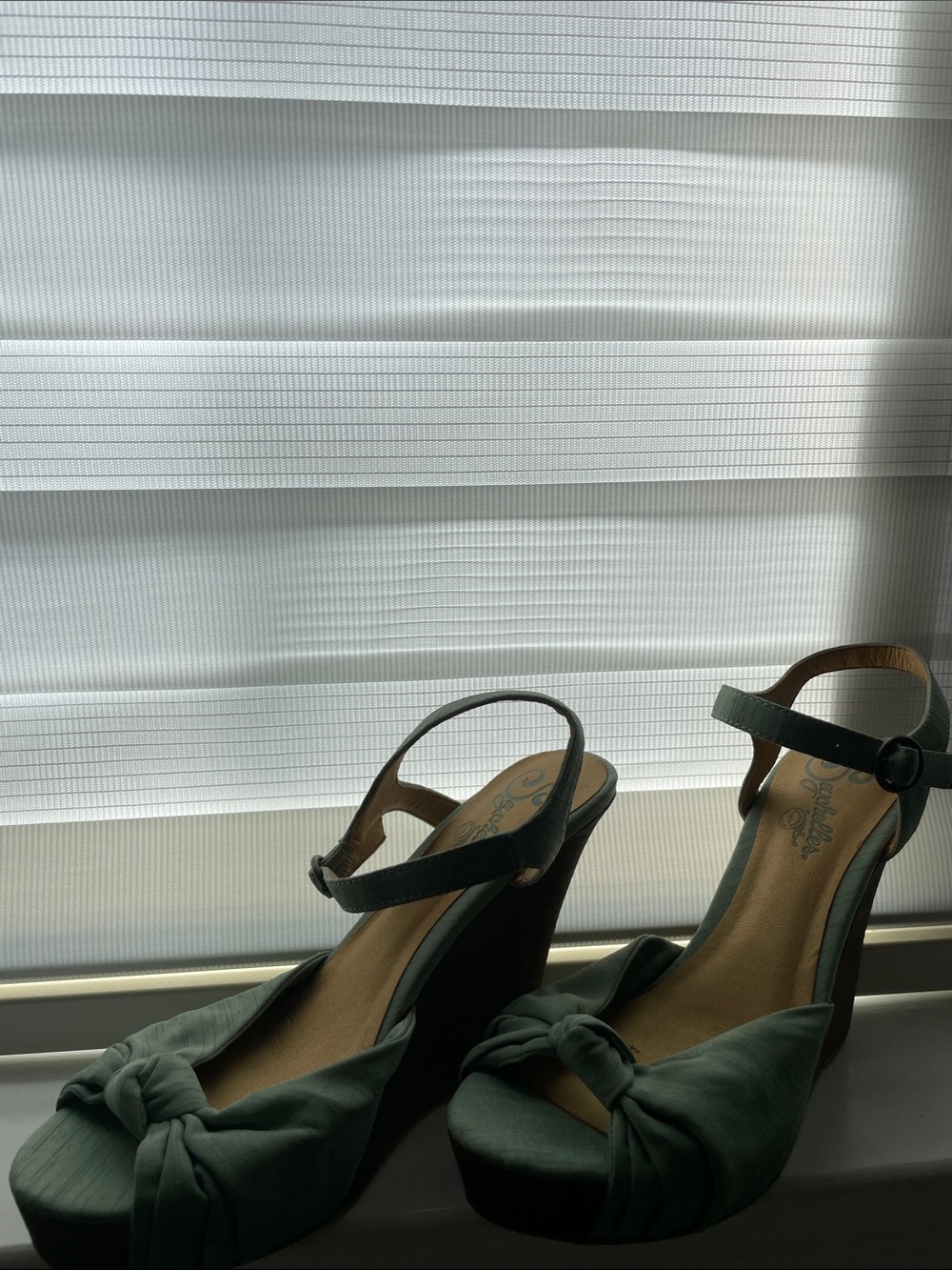 Seychelles Olive Knot-Front Wedge Sandals with Ankle Strap